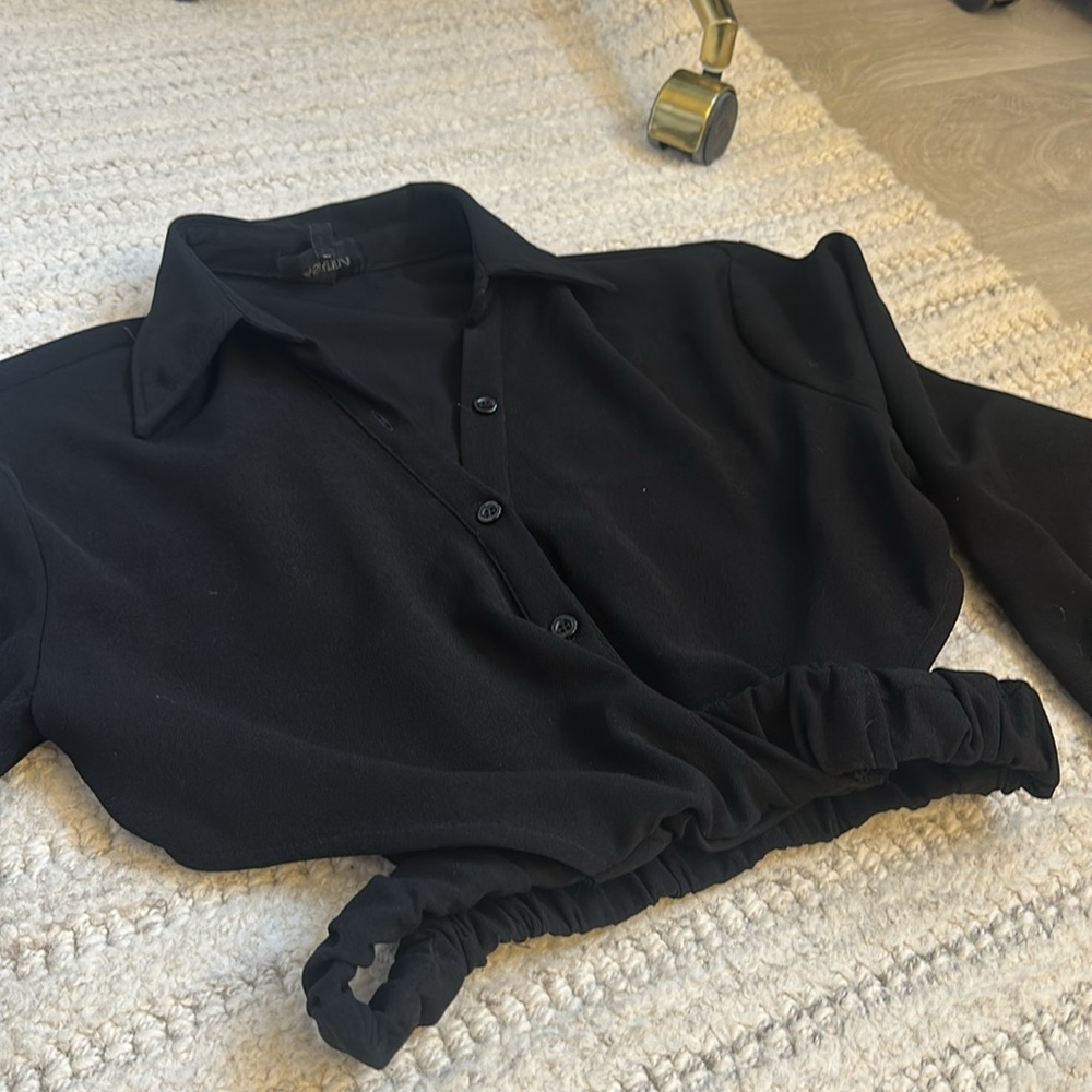 Black Button-Up Cropped Shirt